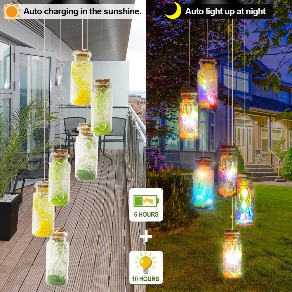 Solar wind chime lamp, 48-color solar bulb, wishing bottle, outdoor decoration, solar courtyard pendant lamp Application Scenario