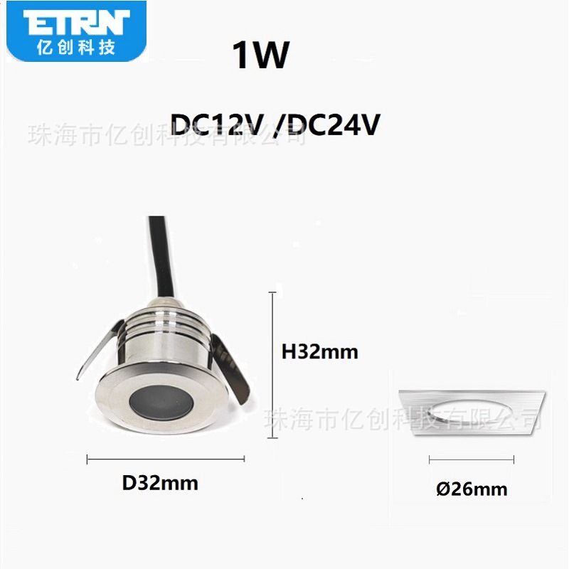 LED outdoor mini waterproof light, guardrail, steel pipe, flat handrail light, stainless steel with 26mm opening, diameter 32mm details Picture