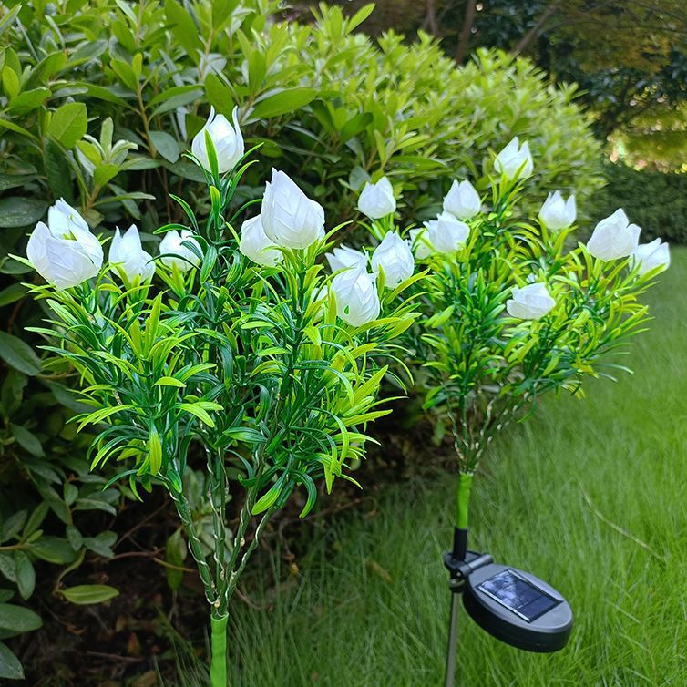 Solar-powered gardenia flower simulation lanterns, LED courtyard garden decoration, lawn lantern grass, outdoor waterproof atmosphere lights Specification drawing