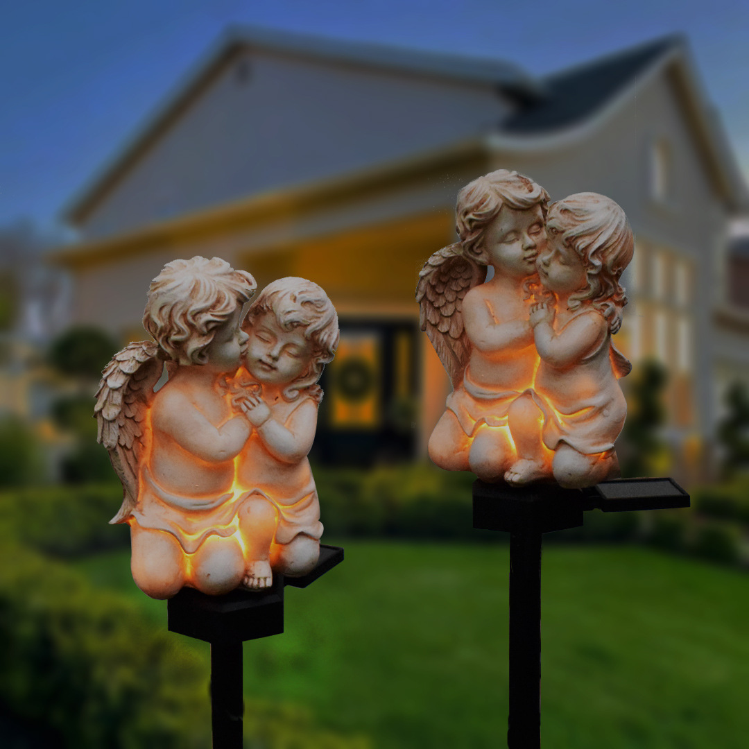 New solar lamp courtyard decoration LED resin angel outdoor grass lamp waterproof atmosphere landscape ground plug full figure