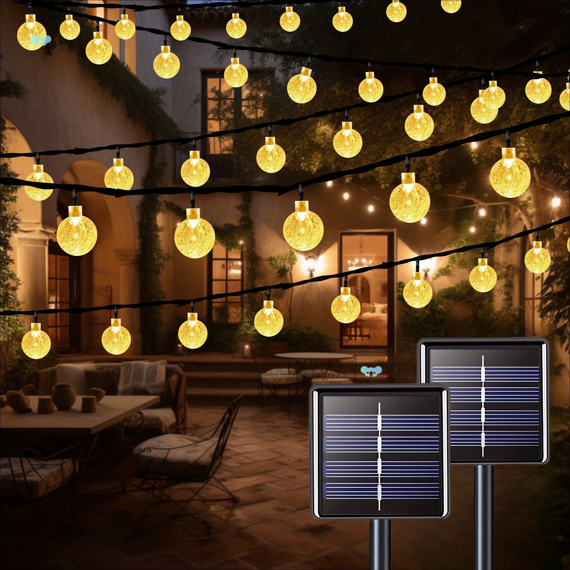 2PCS 78FT Solar String Lights with 200 LEDs Crystal Globe full figure