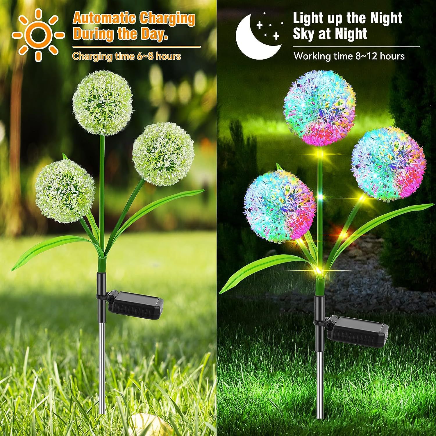 Solar-powered outdoor waterproof garden lights, simulated flower-facing sungrass balls, garden LED decorative lawn ground insert landscape lights Specification drawing