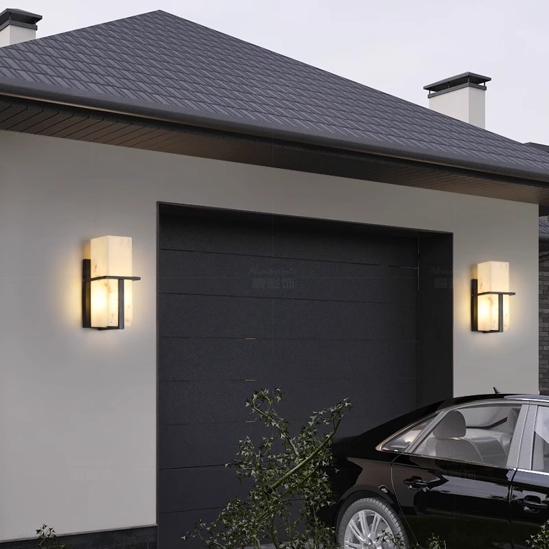 Modern and simple outdoor door wall lamps, courtyard balcony outdoor waterproof garage door lamps, terrace faux marble wall lamps Application Scenario
