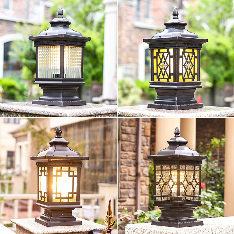 Solar column head lamps, new Chinese-style outdoor power connection gate, home garden, villa, fence, landscape waterproof installation supply details Picture