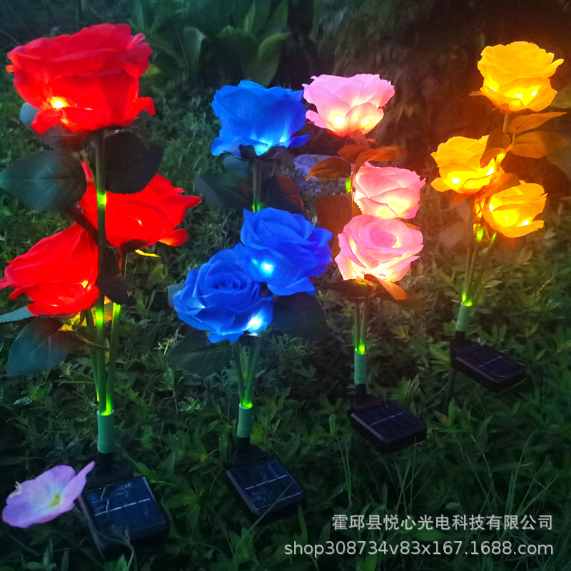 Cross-border bestseller factory direct sales, simulated flower rose lamp, solar ground plug lamp, outdoor waterproof garden lawn details Picture