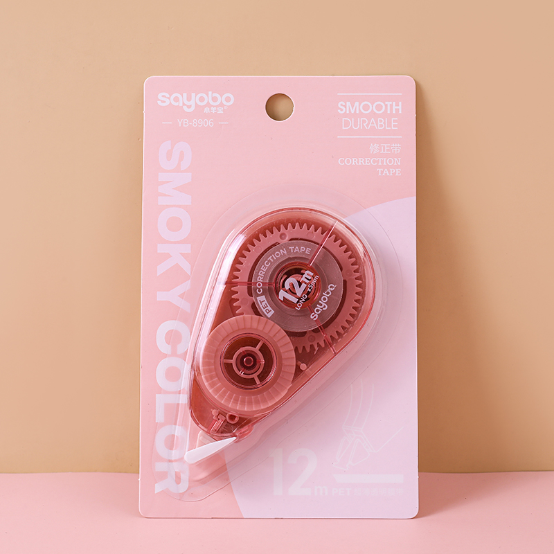 YB-8906 English version, new teardrop-shaped, high-quality, large-capacity anti-drop correction tape, 12-meter ultra-thin film PET transparent film, easy to use, continuous for students, factory direct sales Specification drawing