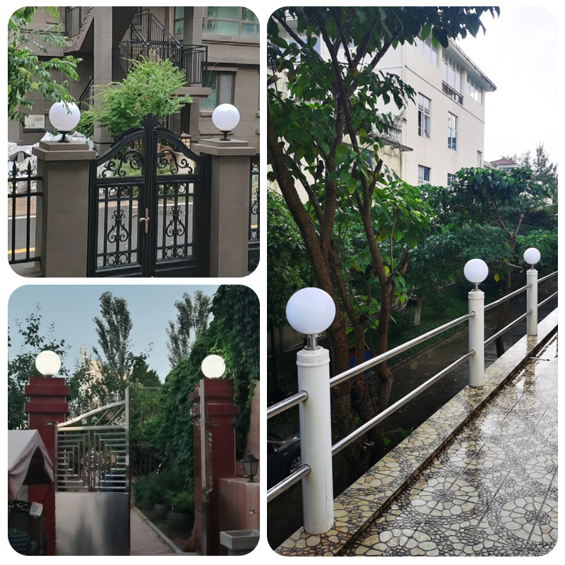 Gate column lights, acrylic ball lights, fence round lights, round ball lampshades, outdoor park and courtyard spherical column head lights Specification drawing