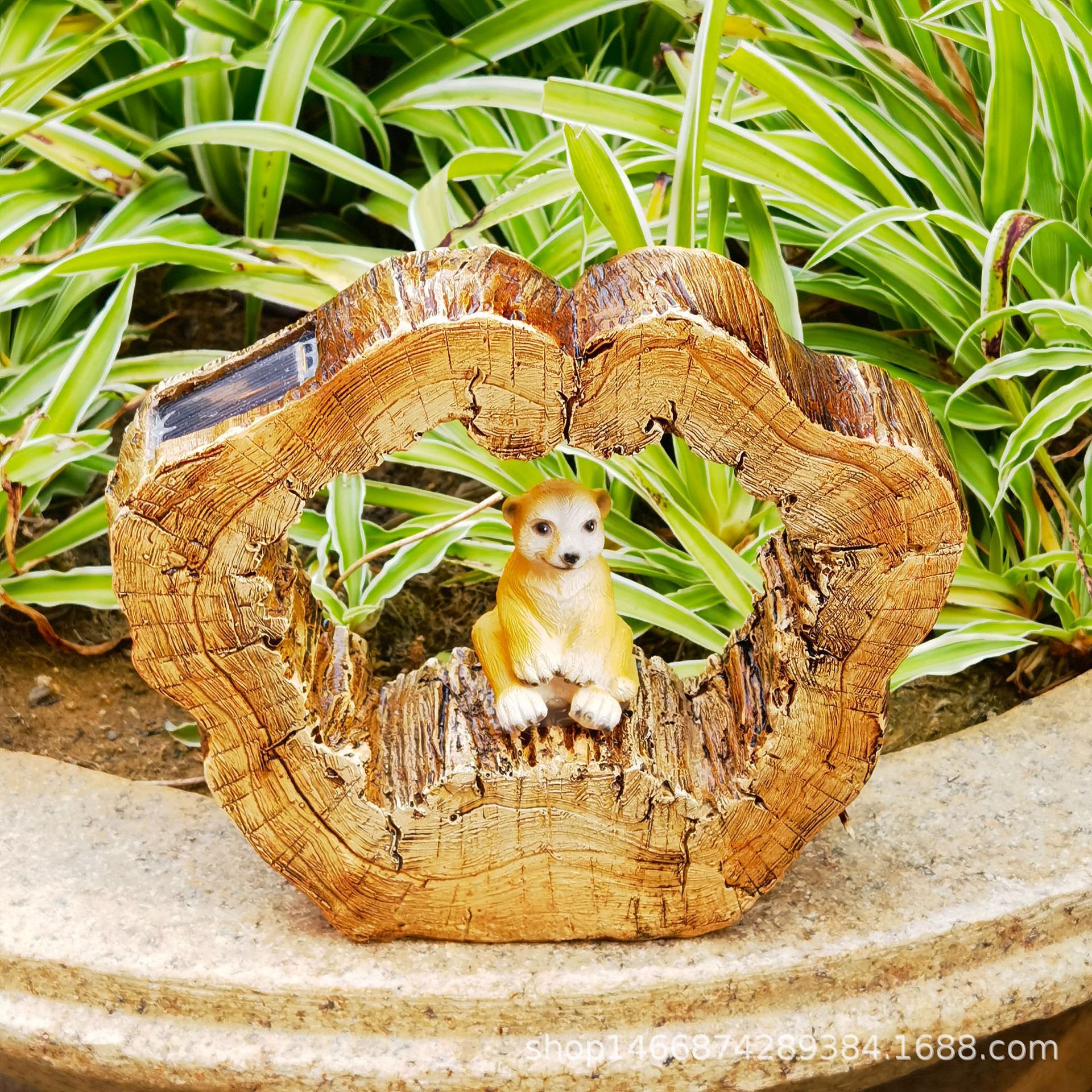 Tree-ring meerkat solar lamp, antique tree stump pattern garden courtyard landscape decoration outdoor statue ornament Specification drawing