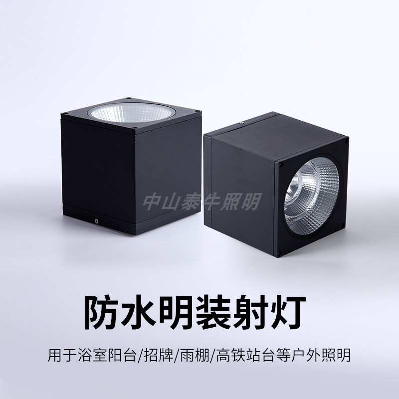 Exposed waterproof LED downlights, ceiling-mounted canopies, balconies, perlis, hotel bathrooms, square and round COB recessed downlights Specification drawing