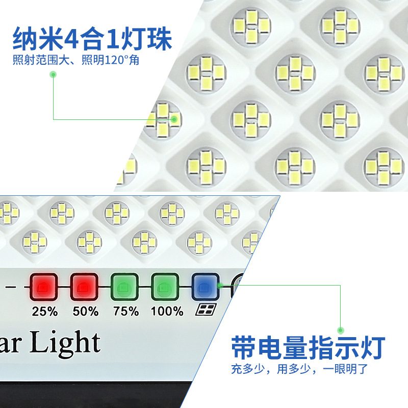 Solar outdoor floodlights, waterproof street lamps, garden lamps, household ultra-bright new rural indoor and outdoor LED automatic lights Specification drawing
