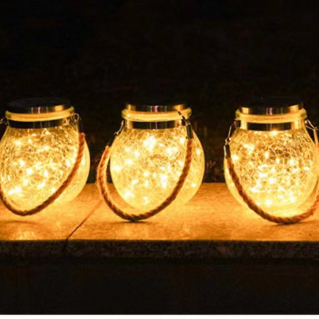 Solar crackle lights, outdoor garden lights, glass hanging lights, wishing lights, creative Christmas festival decorations, ball lights, cross-border Specification drawing