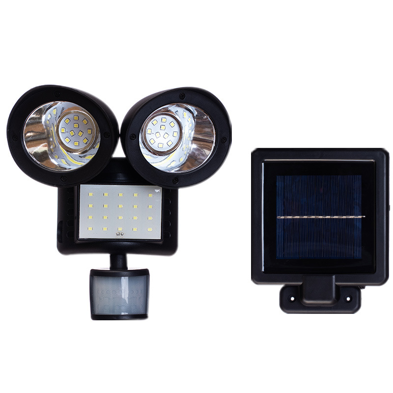Solar split sensor light, double-head sensor light, courtyard lighting, wall lamp, garage floodlight, outdoor waterproof street lamp Specification drawing