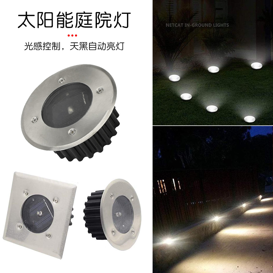 Outdoor solar stainless steel buried lamp, circular small floor street lamp, villa garden lawn decoration LED full figure