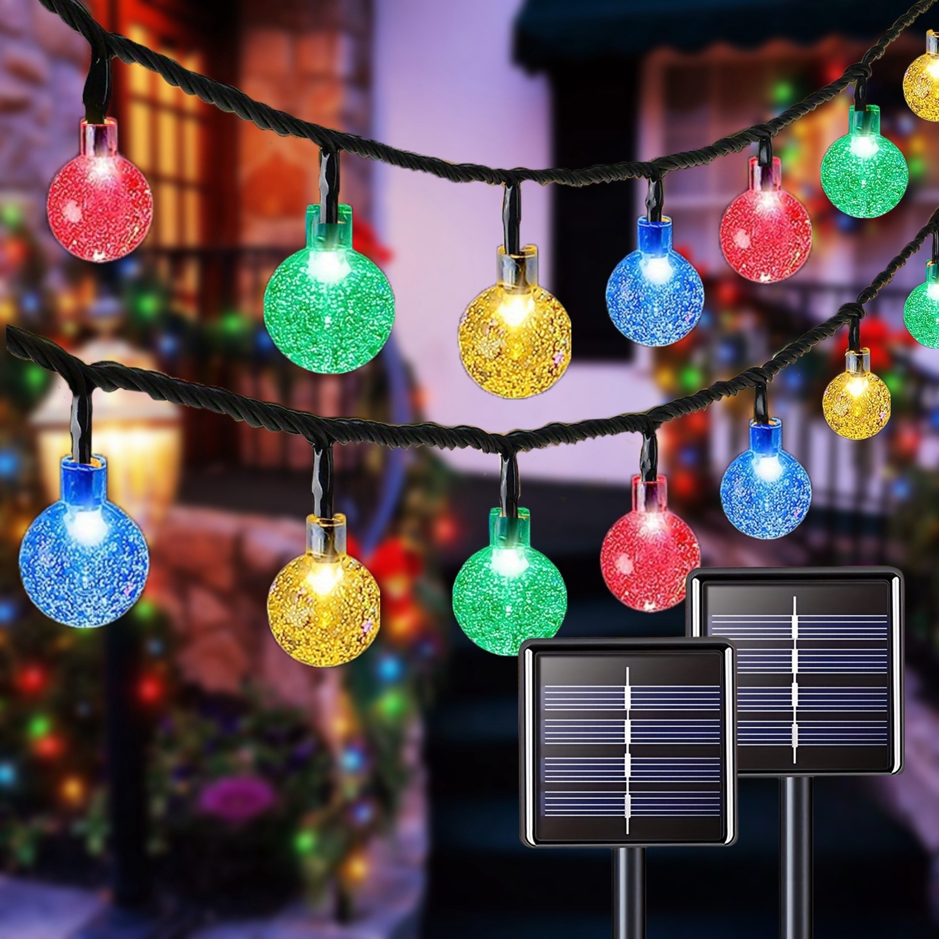 2PCS 78FT Solar String Lights with 200 LEDs Crystal Globe Item Picture