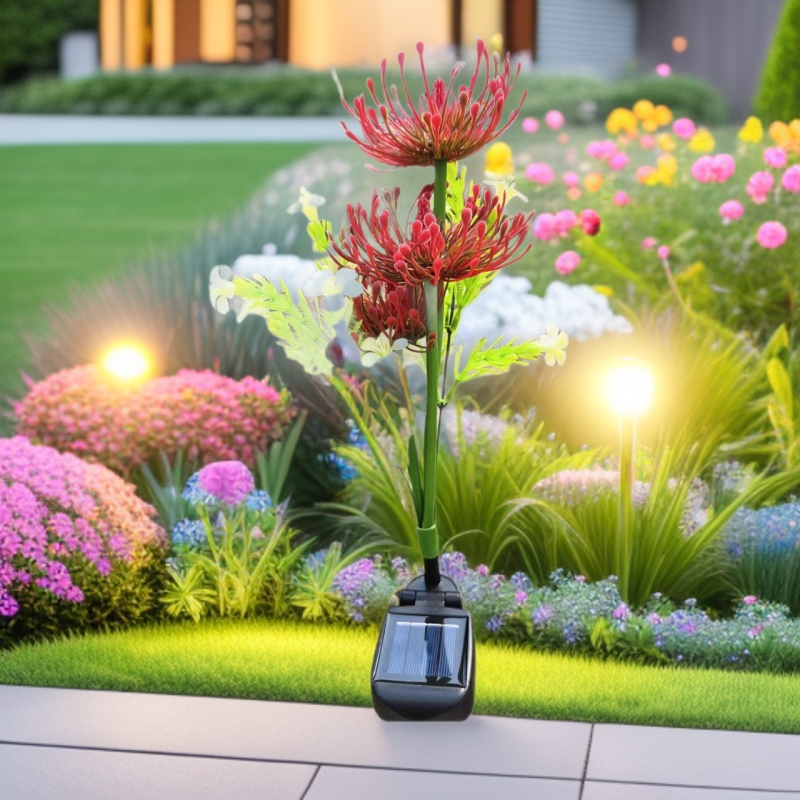 New solar-powered outdoor lawn light, anti-realistic red spider lily decorative light, courtyard landscape ground insertion everlasting flower lawn light Specification drawing