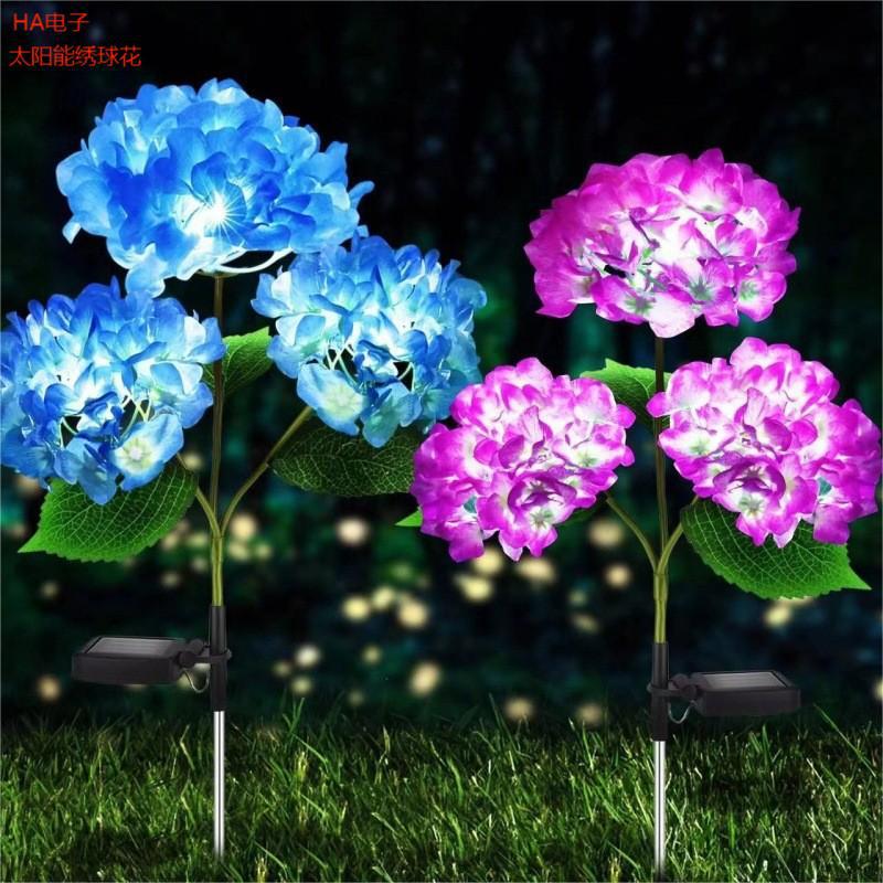 Cross-border Amazon solar simulation hydrangea lamp, outdoor waterproof LED simulation flower and artificial flower decorative lawn lamp full figure
