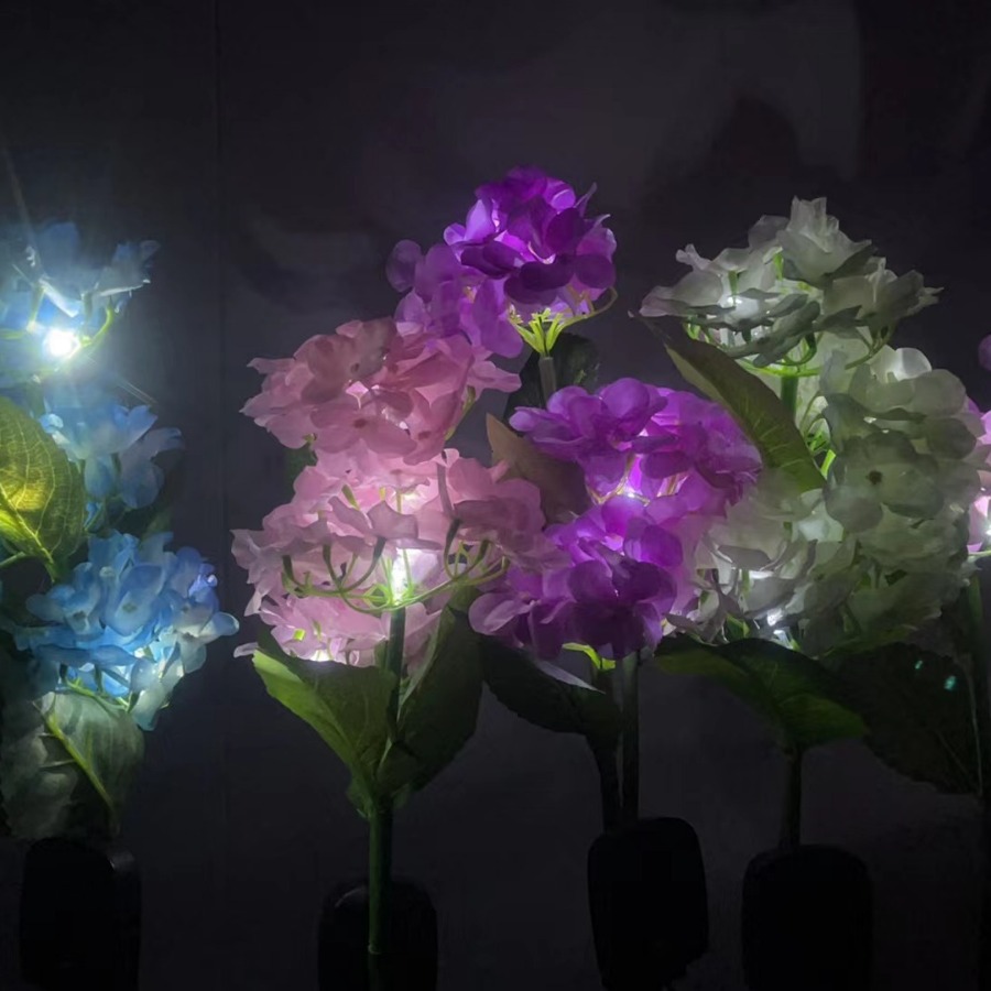 Cross-border Amazon solar simulation hydrangea lamp, outdoor waterproof LED simulation flower and artificial flower decorative lawn lamp Specification drawing