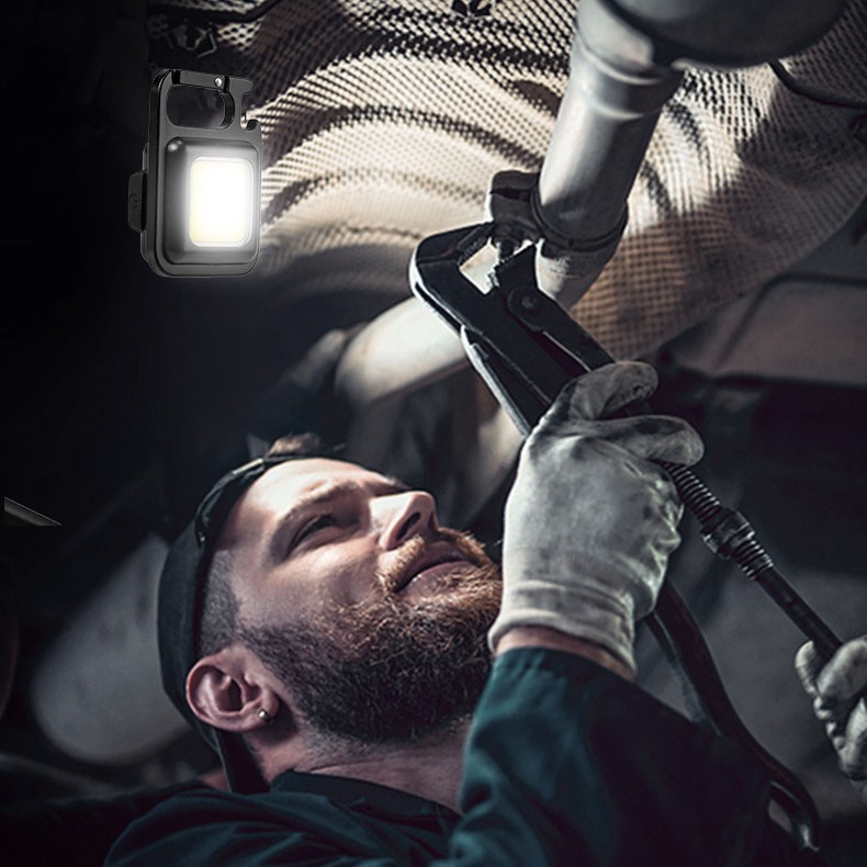 Powerful portable mini keychain, small flashlight, rechargeable pocket work light, multi-functional auto repair light, home camping Application Scenario