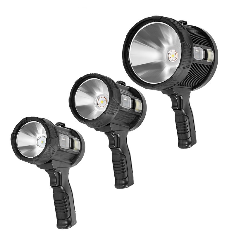 New cross-border high-intensity searchlight with charging sun and side red and blue flashing LED outdoor night fishing high-brightness portable lamp Application Scenario