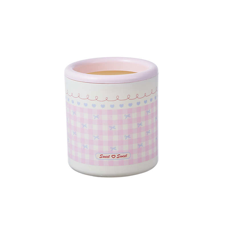 S137-1068 pen holder desktop Storage bucket Pink girl high appearance level checkered bow desk Pressure trash can Item Picture