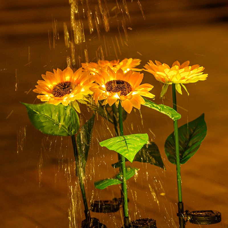 Solar-powered garden lights, outdoor waterproof garden sunflower lights, ground-inserted lawn sunflower landscape atmosphere decorative lights Specification drawing