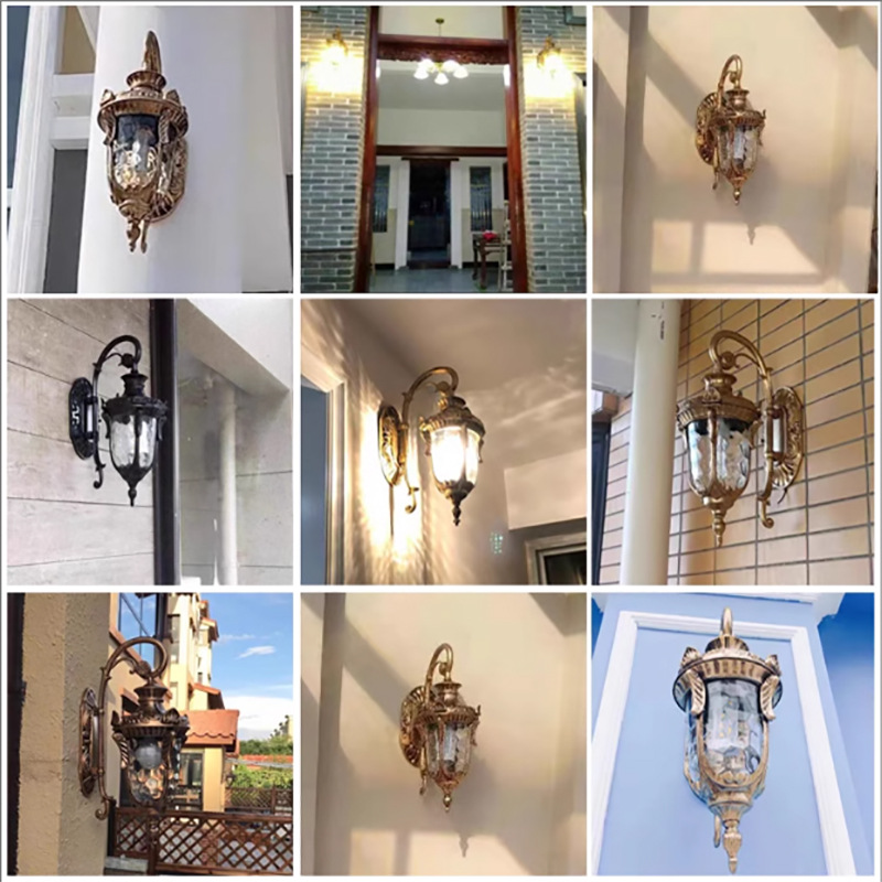Outdoor wall lamps, waterproof garden lamps, European-style outdoor villa aluminum alloy balcony corridor, American retro wall lamps Specification drawing