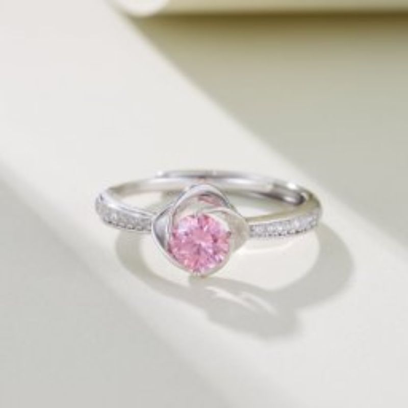 Zhuoheng Jewelry Moissanite S925 Silver Premium Luxury and elegant four-leaf Clover Pink Adjustable Fashion ring Specification image