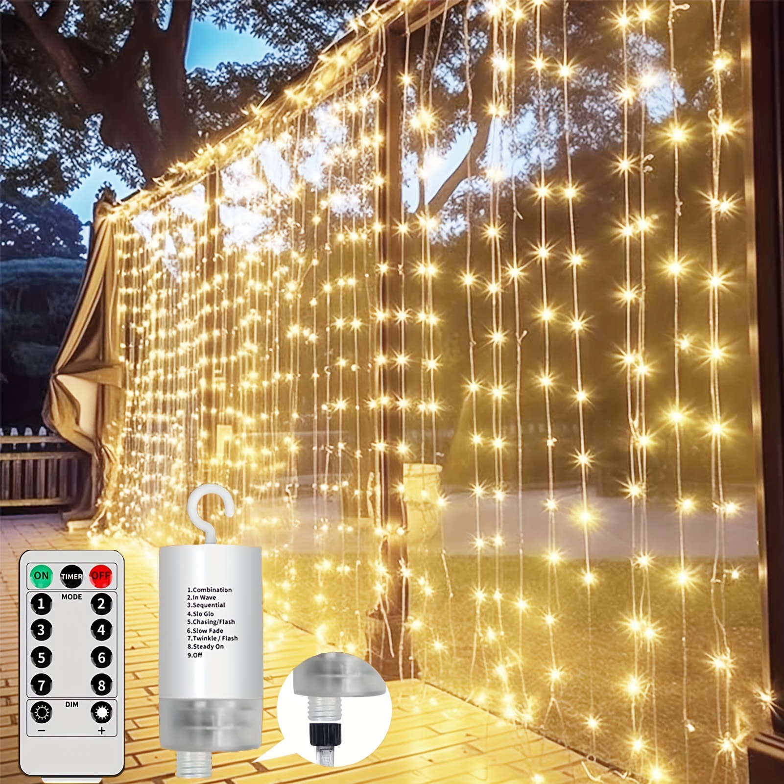 Upgraded 300LED Curtain Lights, Battery Operated,,10FTx10FT Specification drawing