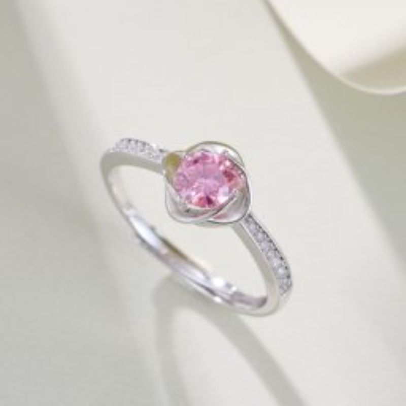 Zhuoheng Jewelry Moissanite S925 Silver Premium Luxury and elegant four-leaf Clover Pink Adjustable Fashion ring details Picture