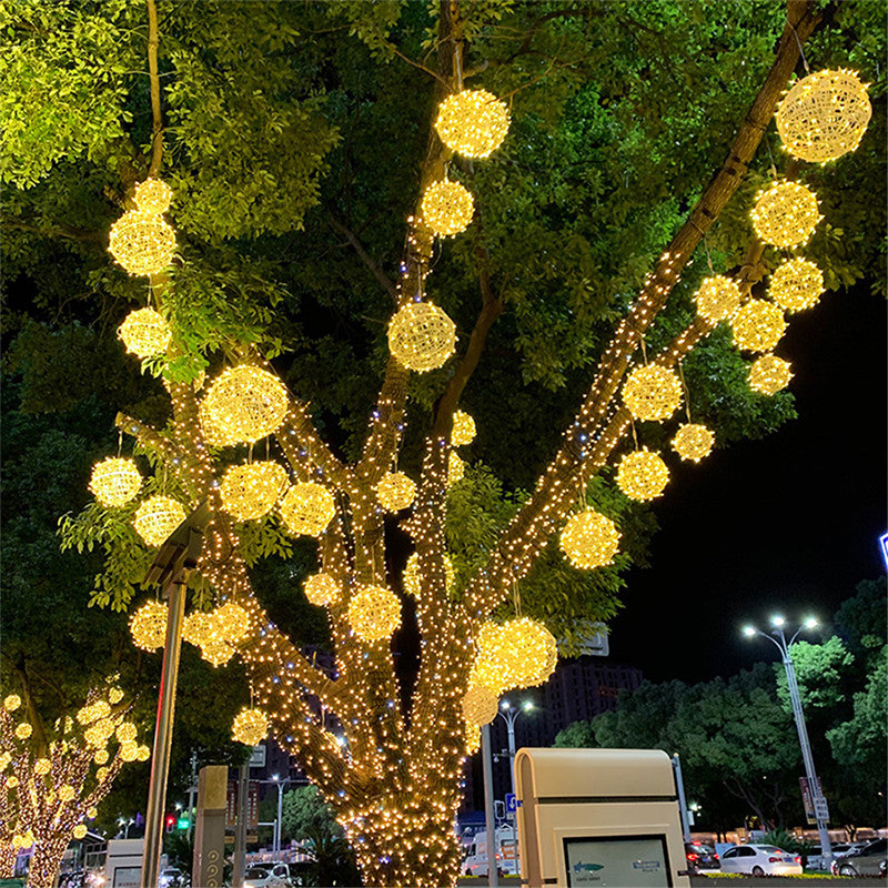 Rattan bulb lamps, hanging trees, outdoor waterproof commercial street lighting, spherical decorative landscape lights, starry sky festival lanterns details Picture