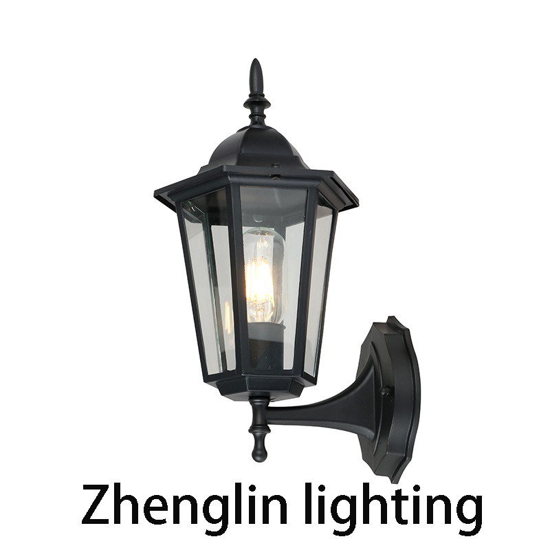 LED outdoor waterproof European retro garden villa landscape decoration gate lamp, curved hexagonal outdoor balcony wall lamp details Picture