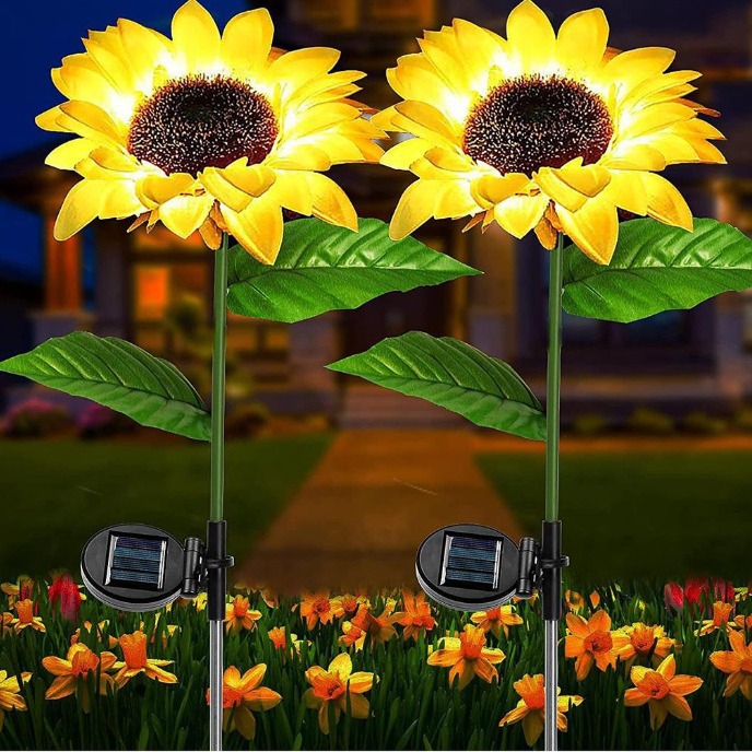 Solar-powered outdoor waterproof garden lights, simulated flower-facing sungrass balls, garden LED decorative lawn ground insert landscape lights details Picture