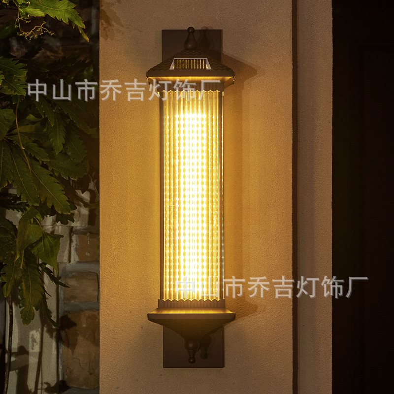 Solar wall lamps, Chinese-style household outdoor, outdoor terrace wall, garden villa waterproof led courtyard lamps, super bright Specification drawing