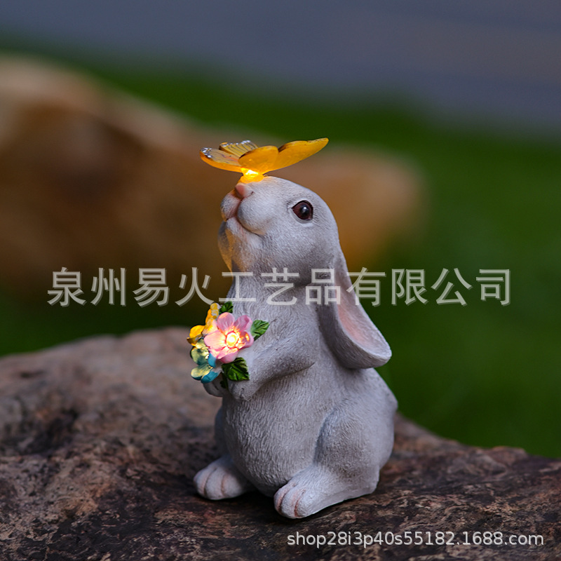 Cross-border simulation rabbit resin handicrafts, outdoor courtyard garden solar night lights, cute decorative rabbit ornaments Specification drawing