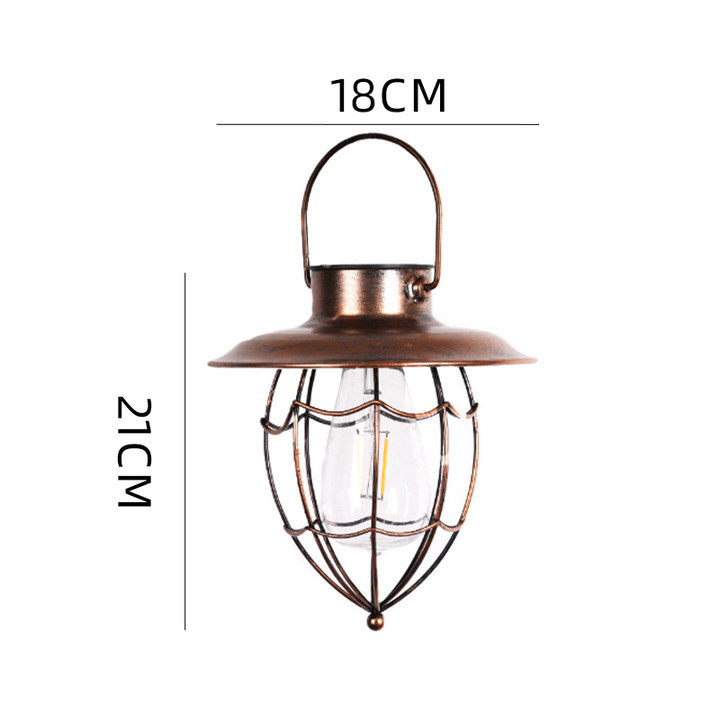 Cross-border solar ironwork hanging lamps, hollowed-out tungsten filament lanterns, retro hand-held lamps, outdoor garden lamps, lawn decorative lamps Item Picture