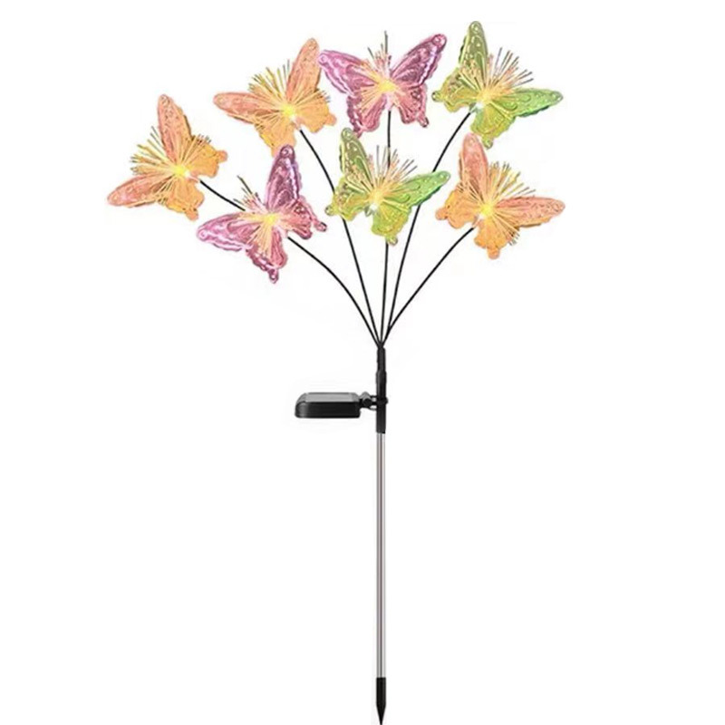Solar garden lights, outdoor waterproof garden balcony seven-color fiber optic butterfly lights, outdoor decorative lawn insert ground lights Item Picture