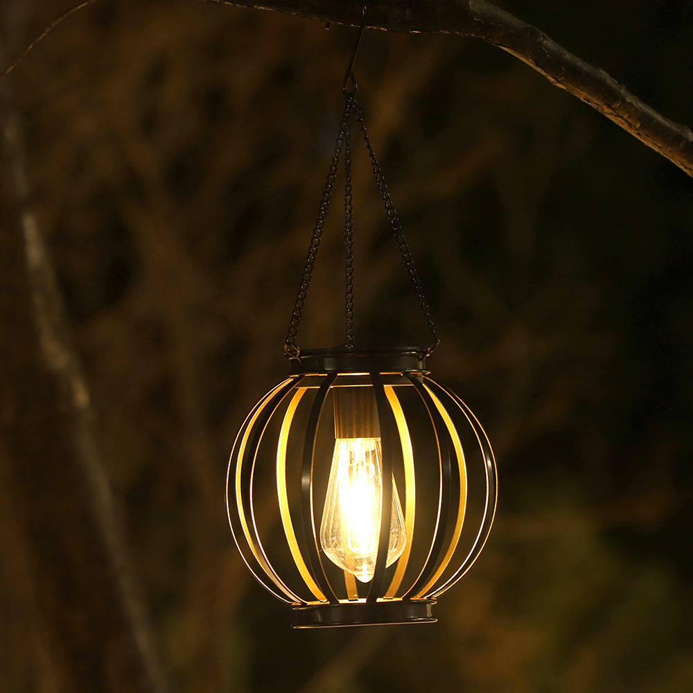 Cross-border new solar outdoor lanterns, terrace gardens, small doorways, iron railings, round flat iron pendant lamps and ornaments full figure