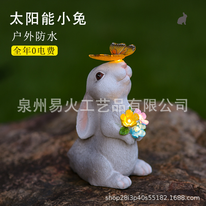 Cross-border simulation rabbit resin handicrafts, outdoor courtyard garden solar night lights, cute decorative rabbit ornaments full figure