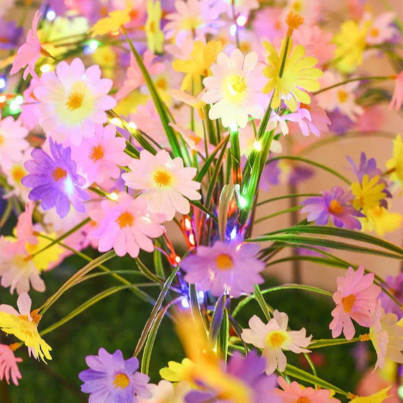 New 7-head solar-powered small chamomile lamp outdoor courtyard park garden decoration LED flower field and lawn insertion lamp Specification drawing