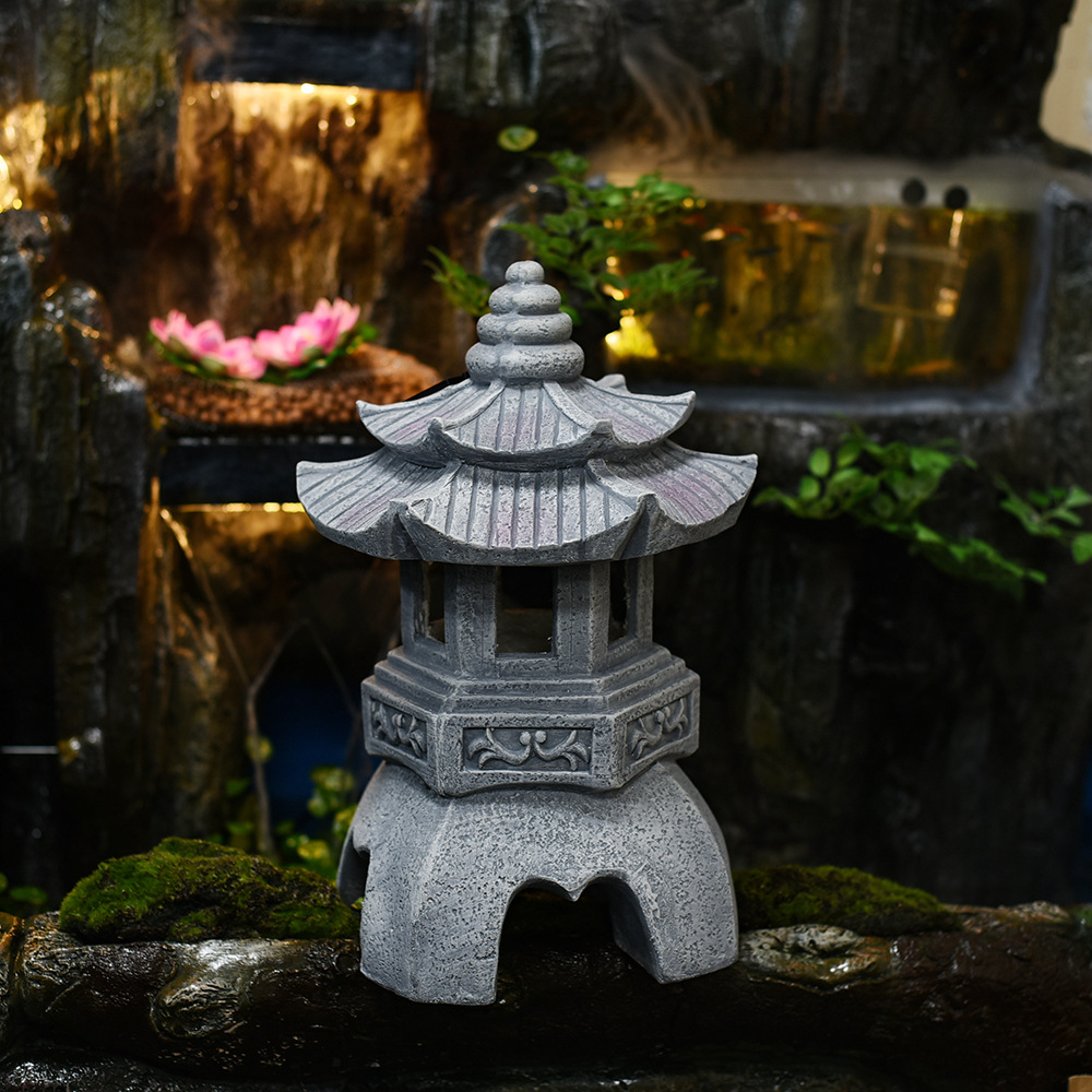 Cross-border solar courtyard resin stone lanterns, Japanese palace lanterns, Chinese lawn lamps, Zen-inspired stone pagoda lamps, decorative floor lamps details Picture