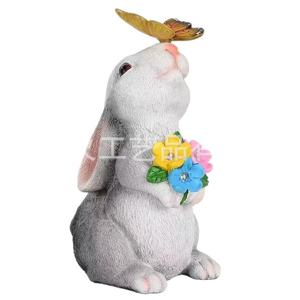 Cross-border simulation rabbit resin handicrafts, outdoor courtyard garden solar night lights, cute decorative rabbit ornaments Item Picture