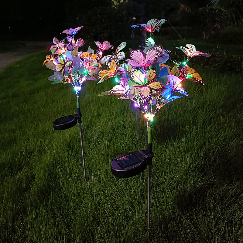 Solar-powered garden luminous butterfly flower lamps, garden lamps, outdoor waterproof lawn lamps, garden atmosphere lawn decorative lamps details Picture