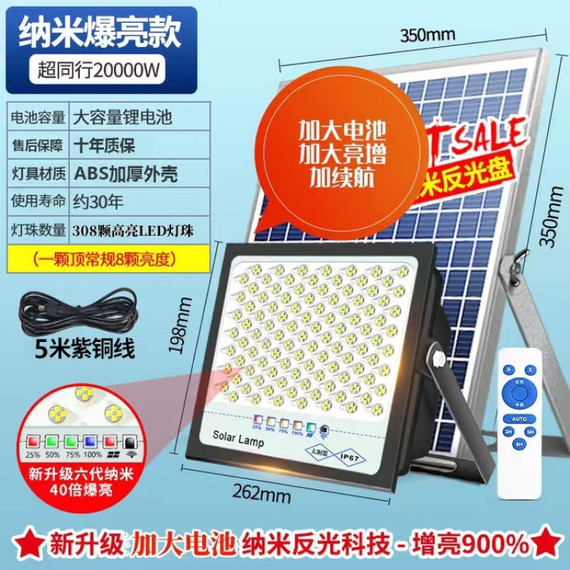 Solar-powered lighting fixtures, rural outdoor courtyard night lights, household indoor and outdoor lights that automatically turn on when it gets dark, ultra-bright street lamps, cross-border details Picture