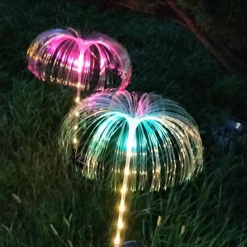 Solar-powered jellyfish lights, villa garden courtyard ground insert lights, outdoor landscape night lights, seven-color color-changing mushroom lights Specification drawing