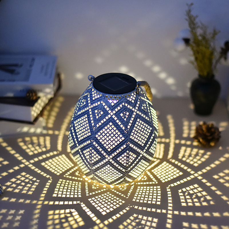 2024 Cross-border outdoor solar Garden Lights, ironwork hollowed-out projection lanterns, courtyard lights, balcony decorative hanging lights Application Scenario