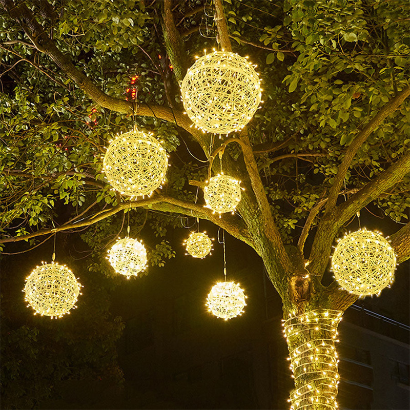 Rattan bulb lamps, hanging trees, outdoor waterproof commercial street lighting, spherical decorative landscape lights, starry sky festival lanterns full figure