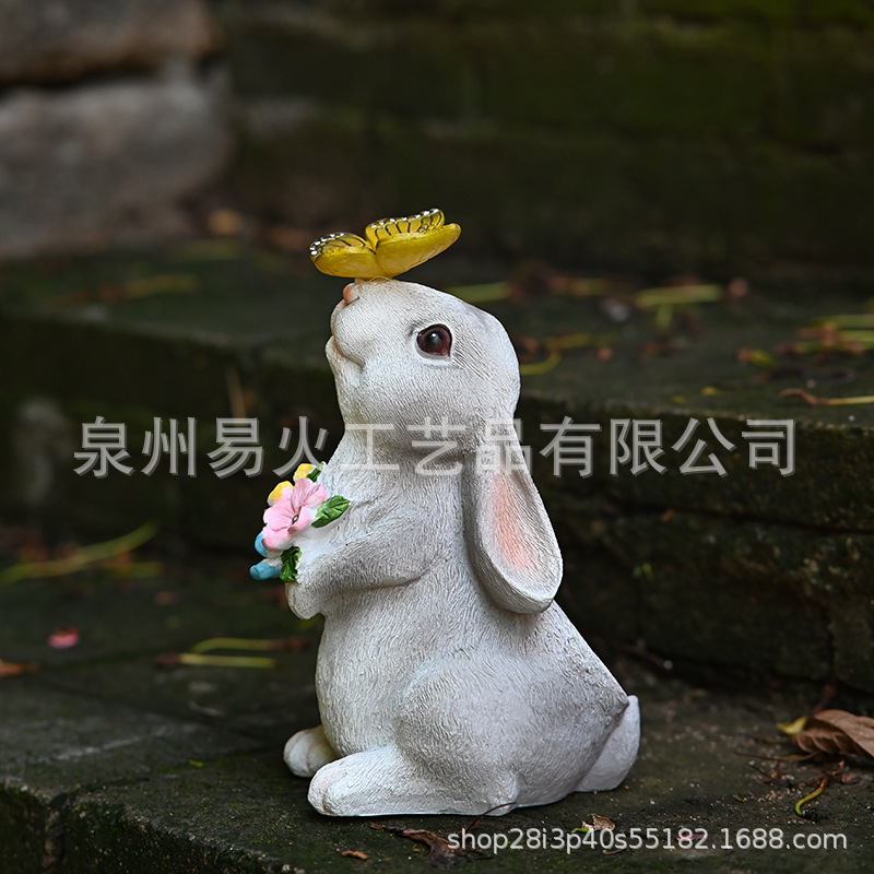 Cross-border simulation rabbit resin handicrafts, outdoor courtyard garden solar night lights, cute decorative rabbit ornaments details Picture
