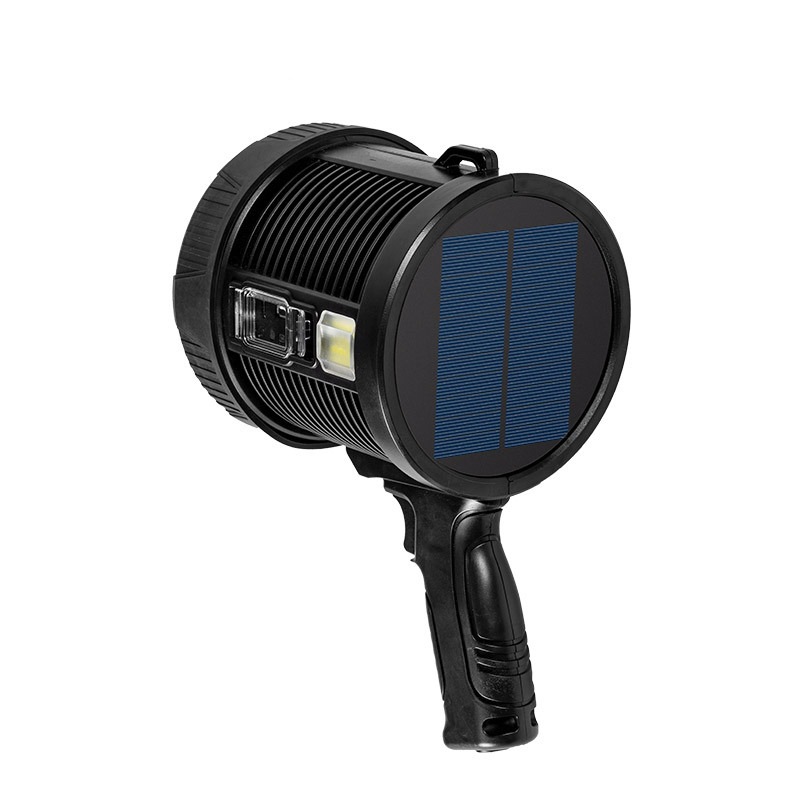 New cross-border high-intensity searchlight with charging sun and side red and blue flashing LED outdoor night fishing high-brightness portable lamp Specification drawing