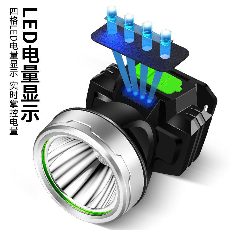 Cross-border LED dual-core strong bald light, portable outdoor lighting with electric display, USB charging searchlight, camping light Specification drawing