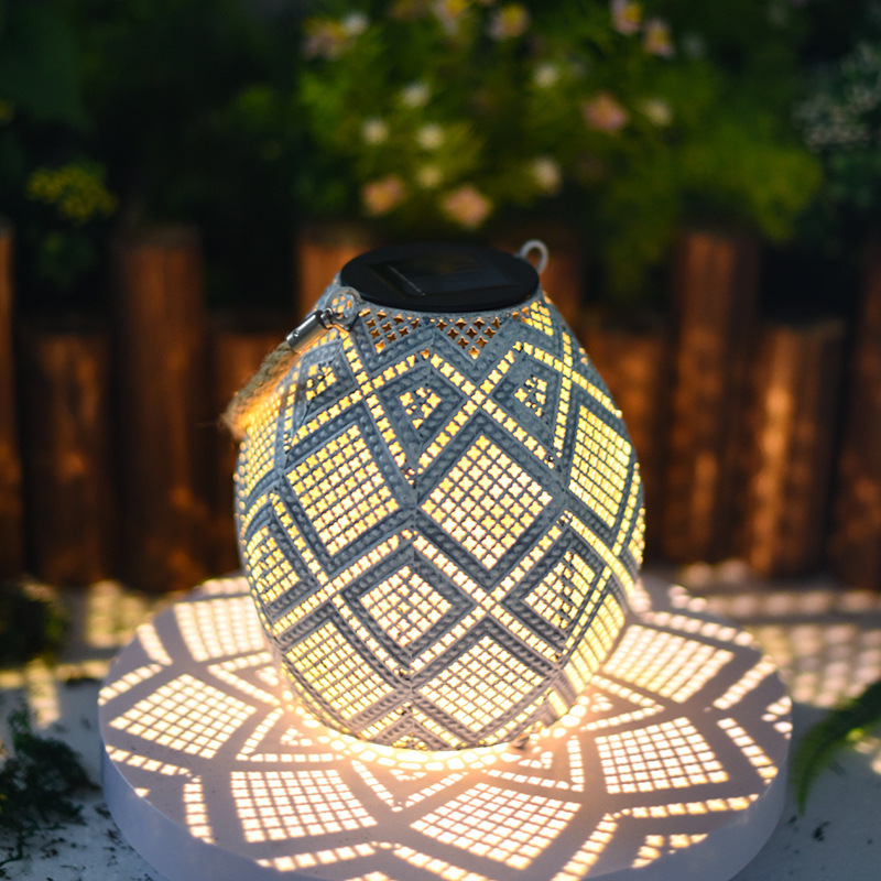 2024 Cross-border outdoor solar Garden Lights, ironwork hollowed-out projection lanterns, courtyard lights, balcony decorative hanging lights details Picture